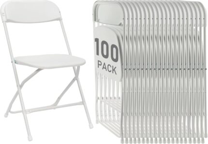 100 Pack White Plastic Folding Chairs, Portable Party Chairs,