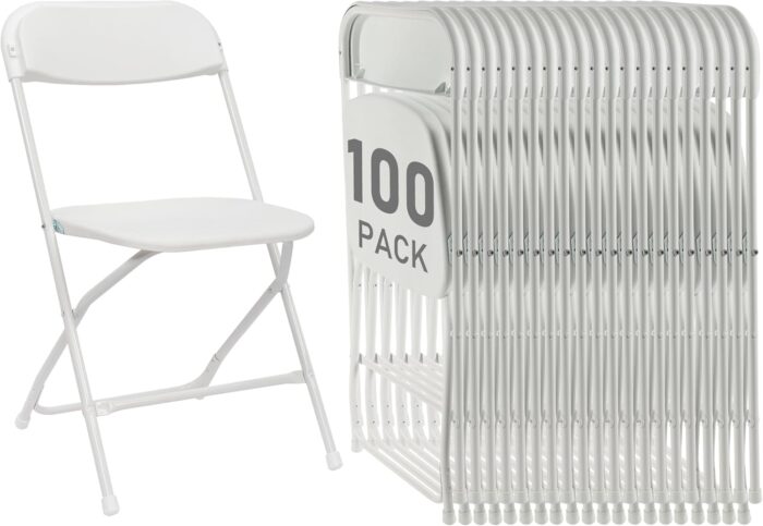 100 Pack White Plastic Folding Chairs, Portable Party Chairs,