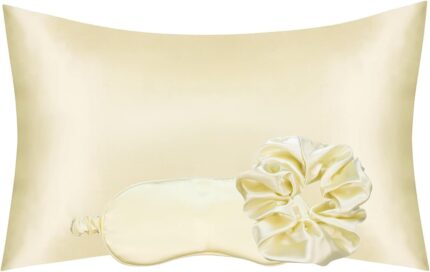 Vegan Silk Sleep Set, Silky Pillowcase with Large Scrunchie and Eye