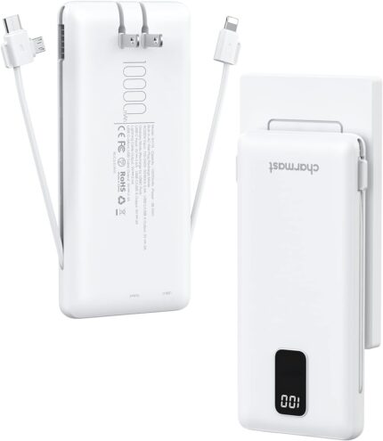 Charmast Portable Charger with Built-in Cables & Wall Plug, 10000mAh