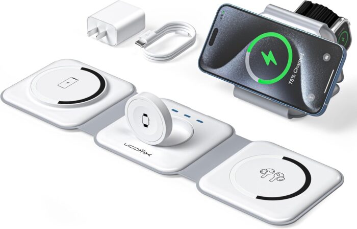 UCOMX 3 in 1 Charging Station for Multple Devices,Foldable 3 in 1