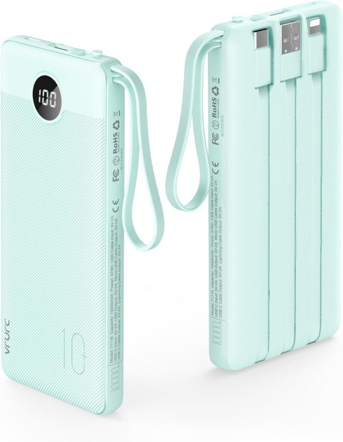 VRURC Portable Charger Power Bank, 10000mAh Travel Essentials Battery