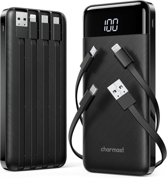 2 Packs Portable Chargers with Built in Cables, 2PCS Slim 10000mAh