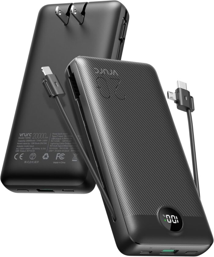 VRURC Portable Charger 20000mAh, Fast Charging Power Bank USB C,4