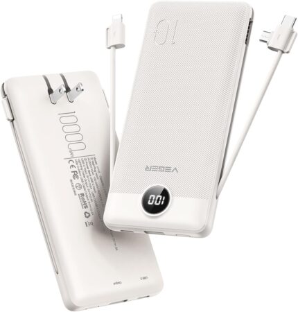 VEGER Portable Charger for iPhone with Built in Cables and Wall Plug,