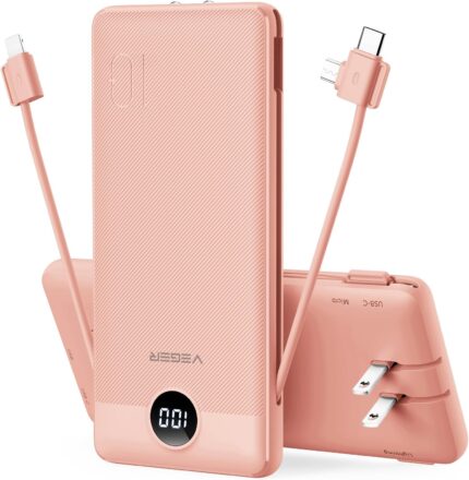 VEGER Portable Charger for iPhone Built in Cables and Wall Plug,