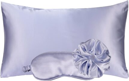 Vegan Silk Sleep Set, Silky Pillowcase with Large Scrunchie and Eye