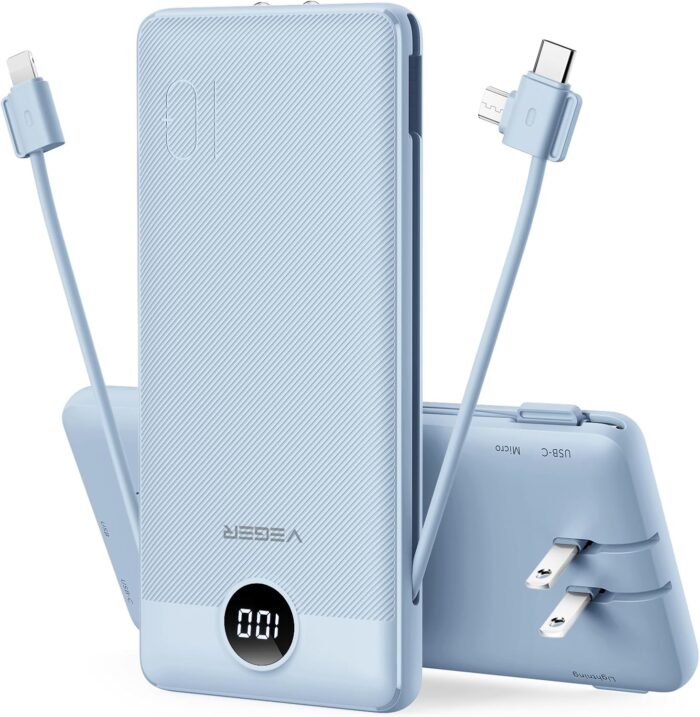 VEGER Portable Charger for iPhone Built in Cables and Wall Plug,