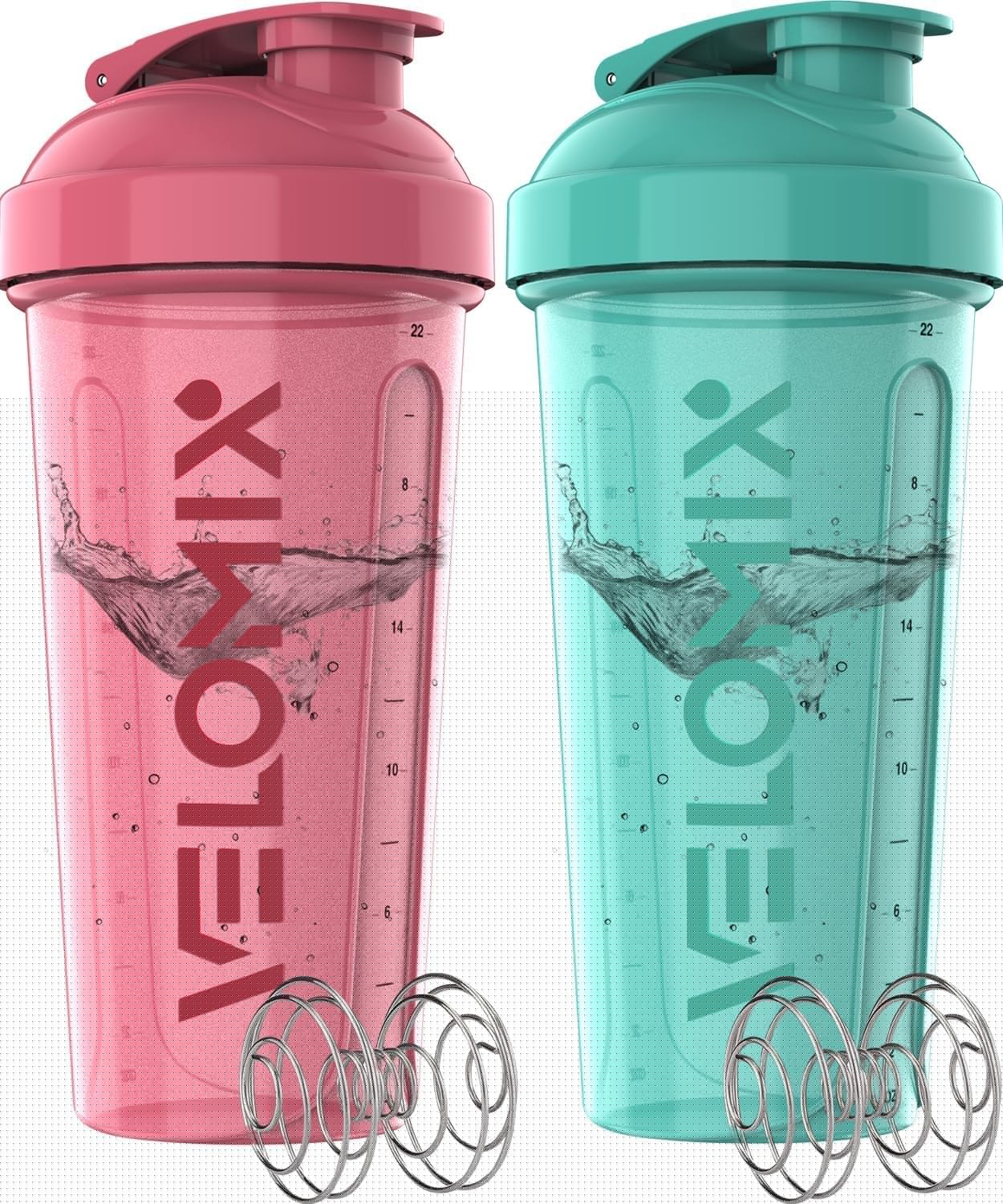 -2 Pack- 28 oz Protein Shaker Bottles for Protein Mixes - 2x Wire