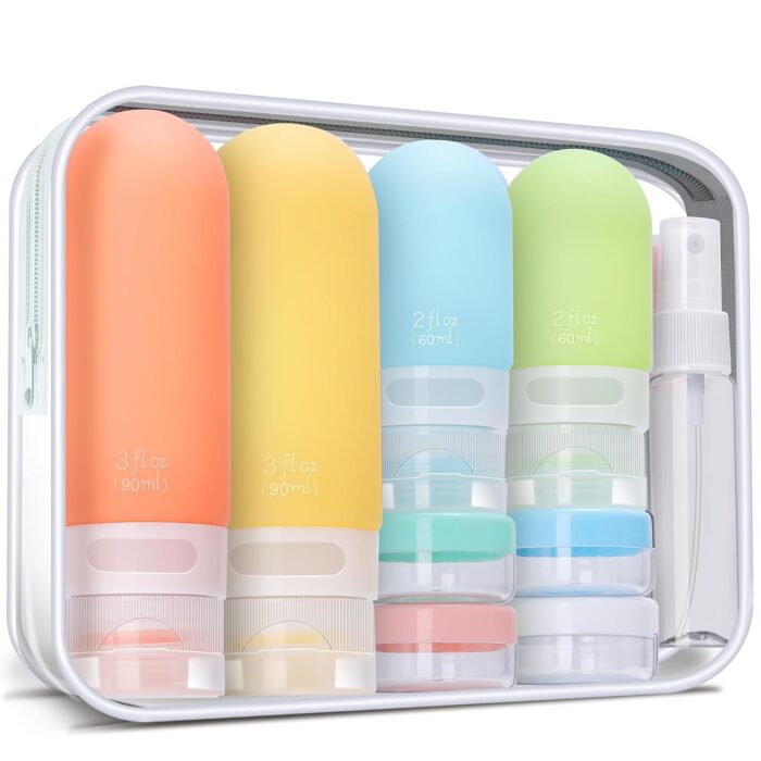 18 Pcs Travel Size Toiletries Set,Leak Proof Squeezable Silicone