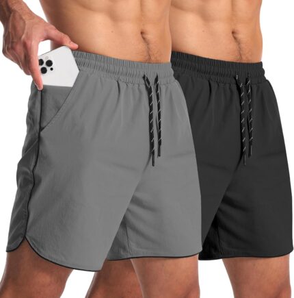 2 Pack 5" Workout Athletic Shorts Men Quick Dry Gym Shorts
