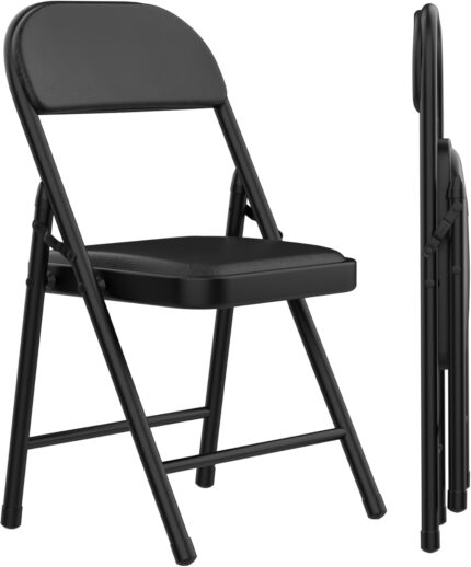 2 Pack Black Folding Chairs with Padded Cushion, Portable Stackable