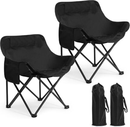 2 Pack Compact Camping Chairs Portable Folding for Outside with Carry