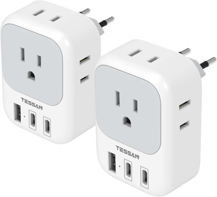 2 Pack European Travel Plug Adapter, TESSAN US to Europe Plug Adapter