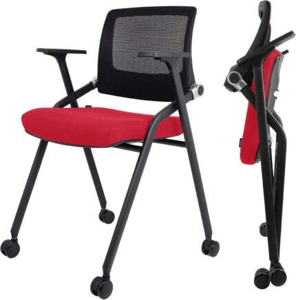 2 Pack Foldable Office Chairs with Wheels, Mesh Back, Arms and