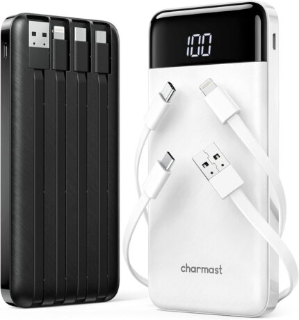 2 Packs Portable Chargers with Built in Cables, 2PCS Slim 10000mAh