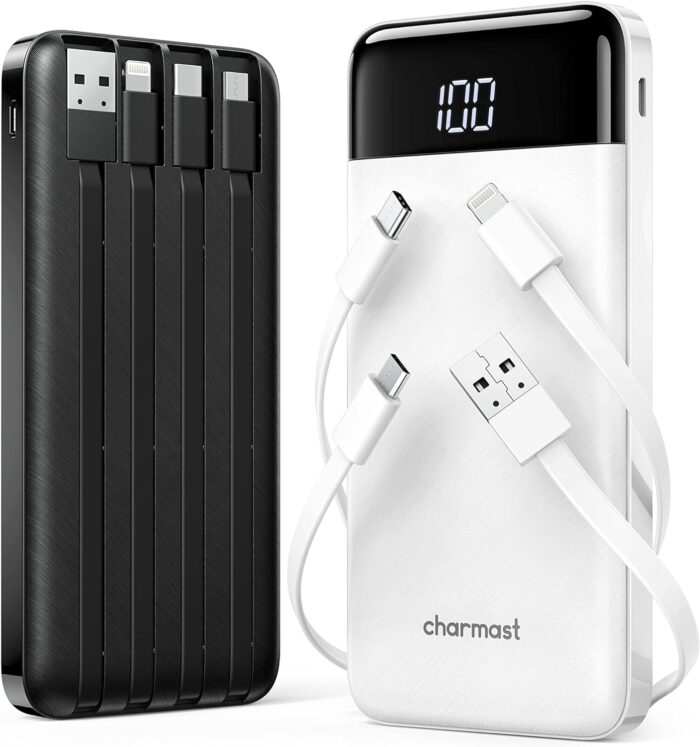 2 Packs Portable Chargers with Built in Cables, 2PCS Slim 10000mAh
