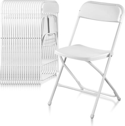 20 Pack White Plastic Folding Chairs, Indoor Outdoor Portable