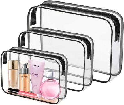 3 Pack Clear Toiletry Bag, TSA Approved Makeup Pouch Water Resistant