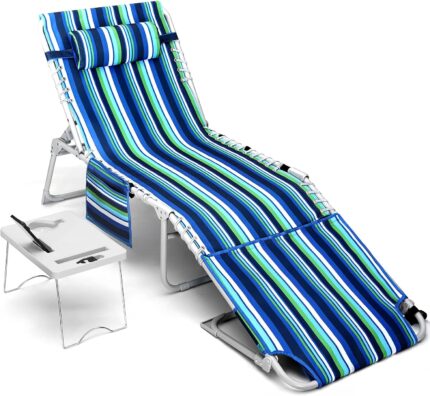 3-in-1 Beach Chair Face Holes, Lounge Chair Outdoor with Folding Side
