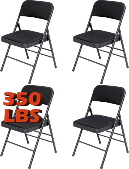 4 Pack Black Folding Chairs, Fabric Dining Chair Set with Padded