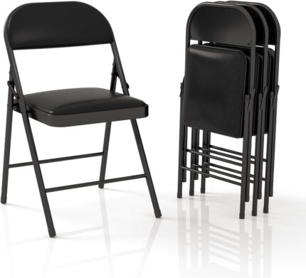 4 Pack Folding Chairs with Padded Cushion & Back, Padded Folding