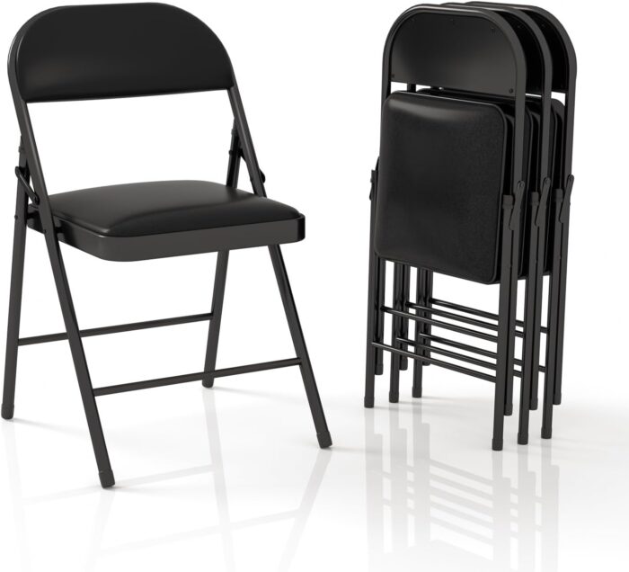 4 Pack Folding Chairs with Padded Cushion & Back, Padded Folding