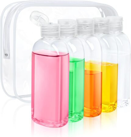 5 Pack 3.4 oz Clear Travel Bottles Kit for Toiletries, TSA Approved