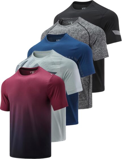 5 Pack Men’s Active Quick Dry Crew Neck T Shirts | Athletic