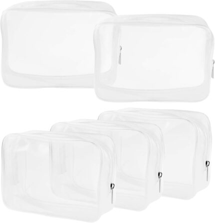 5 Packs Clear Cosmetics Bag TSA Approved, Wobe PVC Zippered Toiletry