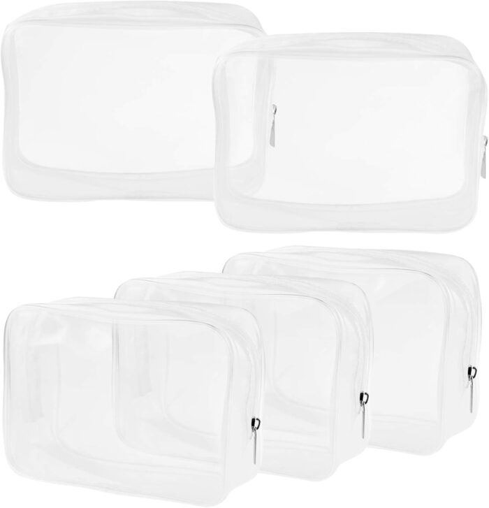 5 Packs Clear Cosmetics Bag TSA Approved, Wobe PVC Zippered Toiletry