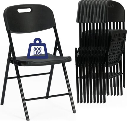 50 Pack Thicker 800 LBS Black Folding Chairs, Commercial Grade Folding