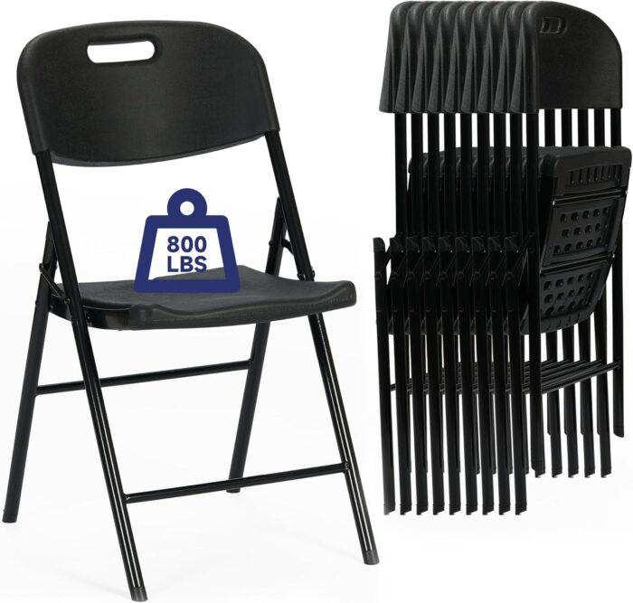 50 Pack Thicker 800 LBS Black Folding Chairs, Commercial Grade Folding