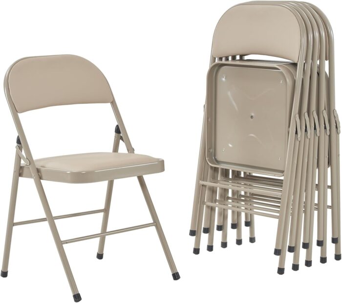 6 Pack Brown Foldable Chairs with PU Padded Seats,Portable Stackable
