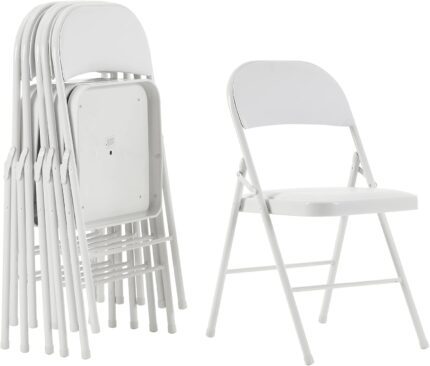 6 Pack White Foldable Chairs with PU Padded Seats,Portable Stackable