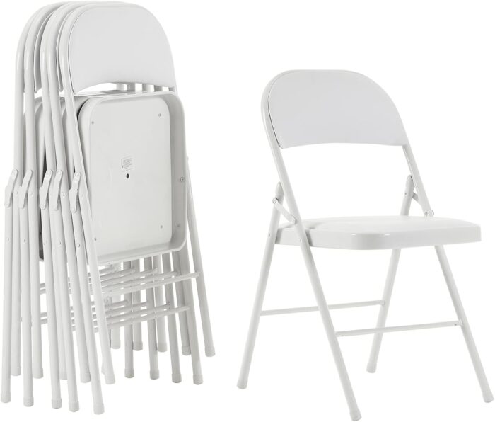 6 Pack White Foldable Chairs with PU Padded Seats,Portable Stackable