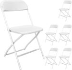 6 Pack White Folding Chairs, Portable Party Chairs, Plastic Folding