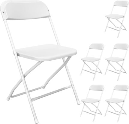 6 Pack White Folding Chairs, Portable Party Chairs, Plastic Folding