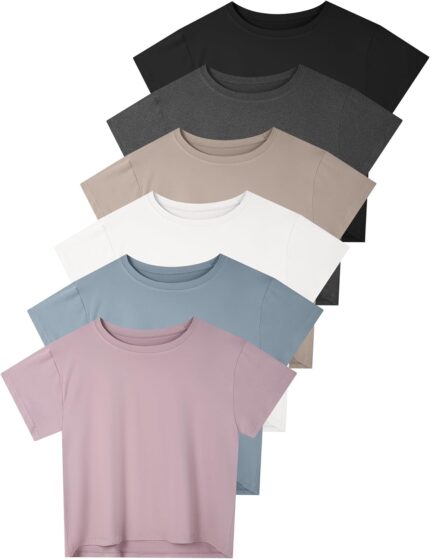 6 Pack Women's Crop Top Short Sleeve Athletic Workout Yoga