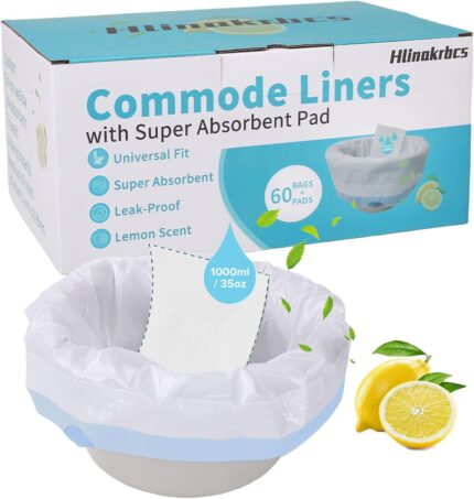 60 Pack Commode Liners with Absorbent Pads(Lemon Scent),Bedside