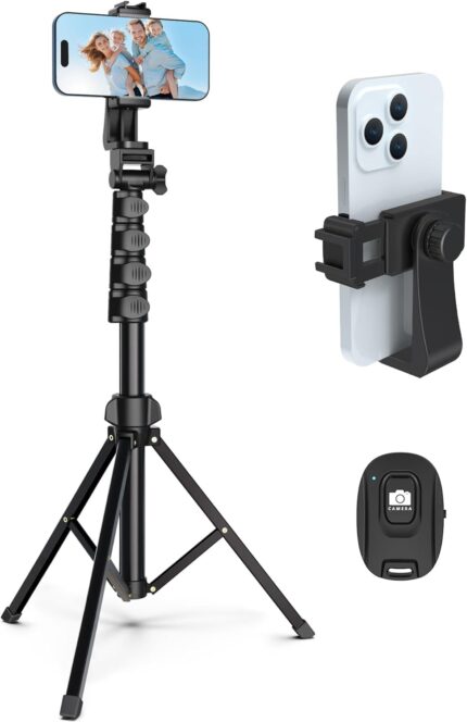 64” Tripod for Cell Phone & Camera, Phone Tripod with Remote and Phone