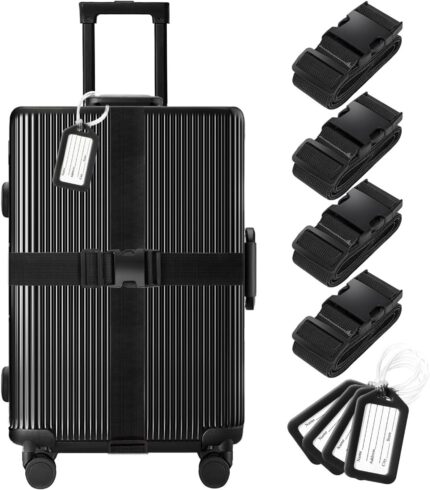 8 Pack Luggage Straps and Tags Set (4 Straps, 4 Tags), Luggage Straps