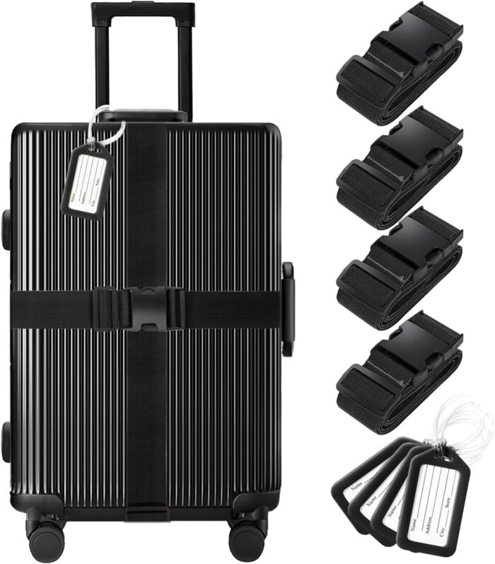 8 Pack Luggage Straps and Tags Set (4 Straps, 4 Tags), Luggage Straps