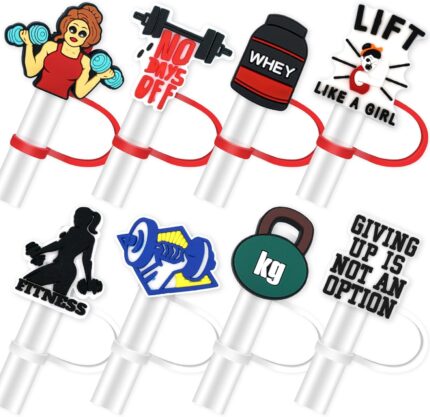 8Pcs Gym Straw Toppers for Tumbles, 10mm Fitness Straw Cover