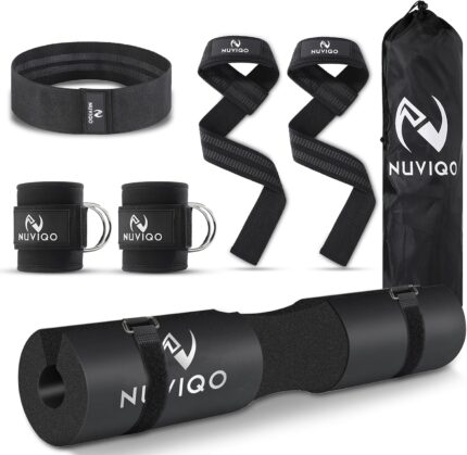 9 Pcs Gym Accessories Set Featuring Barbell Pad with 2
