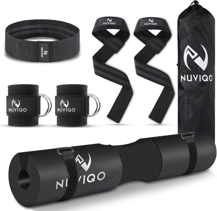 9 Pcs Gym Accessories Set Featuring Barbell Pad with 2