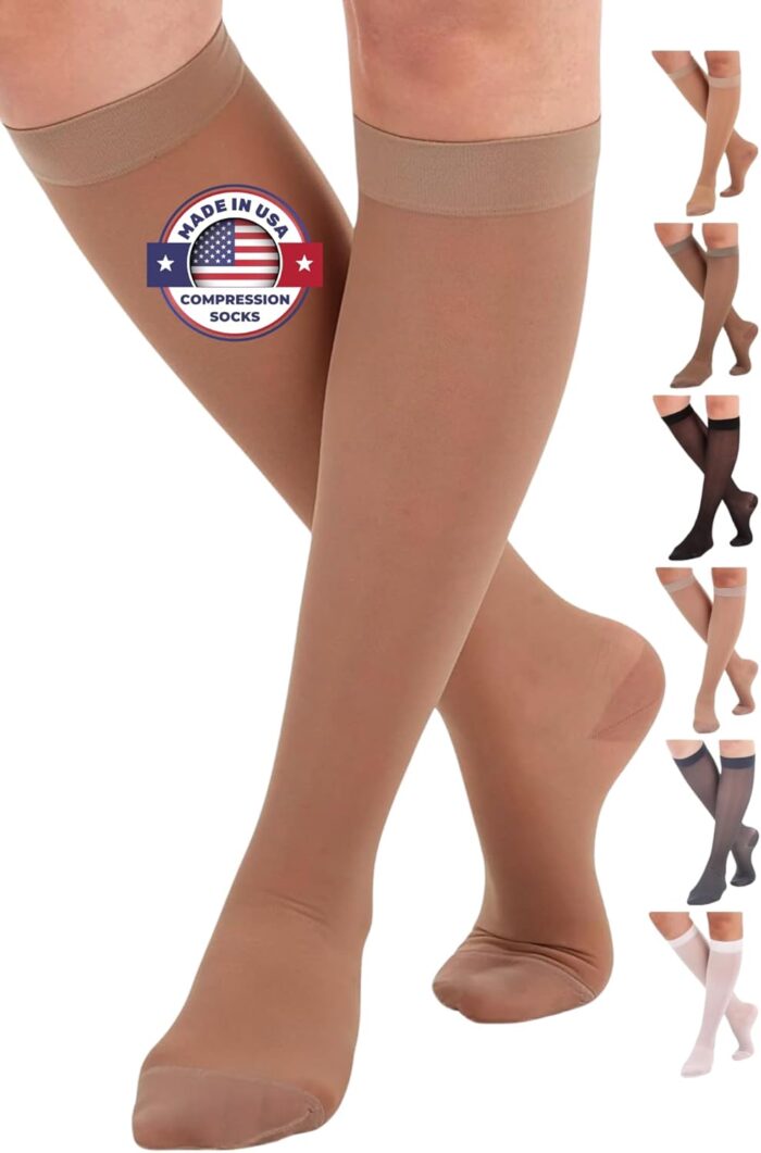 ABSOLUTE SUPPORT Made in USA - Sheer Compression Socks for Women 15-20