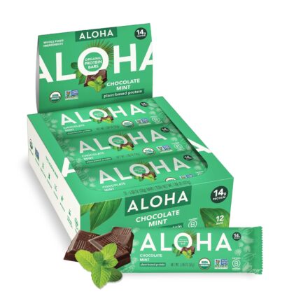 ALOHA Organic Plant Based Protein Bars, Chocolate Mint, 1.98 Oz (Pack
