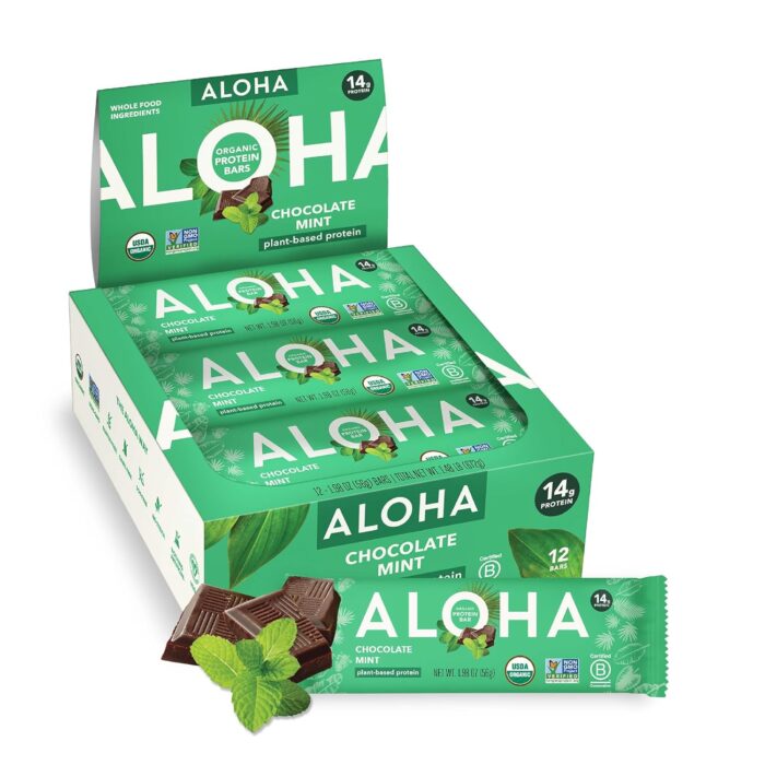 ALOHA Organic Plant Based Protein Bars, Chocolate Mint, 1.98 Oz (Pack
