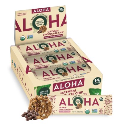 ALOHA Organic Plant Based Protein Bars - Oatmeal Chocolate Chip - 12